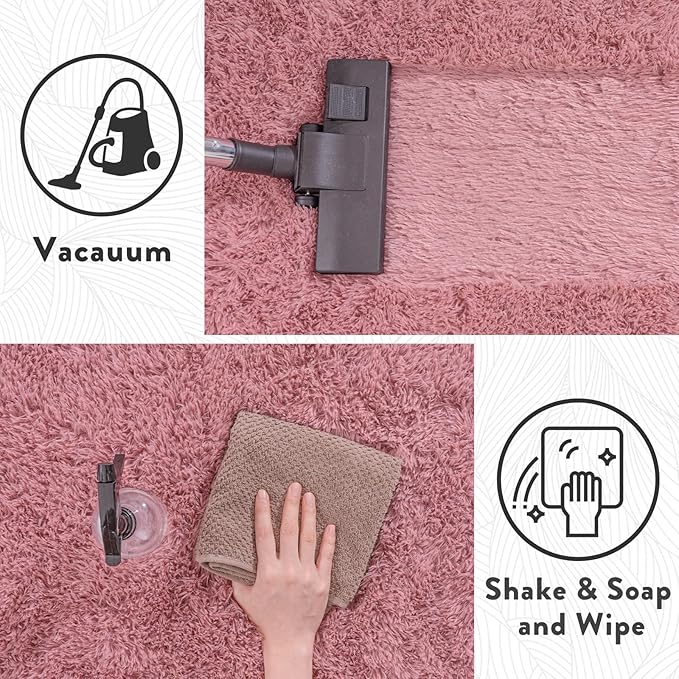 Fluffy Blush Pink Area Rug for Bedroom, 5x7 Soft Fuzzy Shag Rug for Living Room, Thick Comfy Throw Plush Rug for Girls Kids Room, Non-Slip Modern Indoor Shaggy Floor Carpet for Nursery Dorm Home Decor