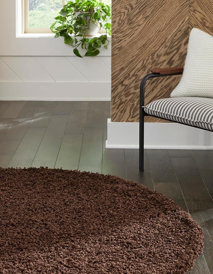 Unique Loom Solid Shag Collection Area Rug (3' 3" Round, Chocolate Brown)