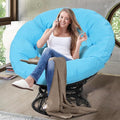 46" Giant Oversized Rattan Papasan Chair with Cushion and Frame for Adults, Fluid 360° Swivel, Waterproof, Black Frame with Blue Cushion