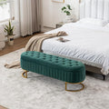 Velvet Storage Bench for Bedroom, Modern Tufted End of Bed Bench for King Size Bed, Upholstered Long Ottoman Bench with Gold Legs for Living Room/Entryway (Green, 55" W)