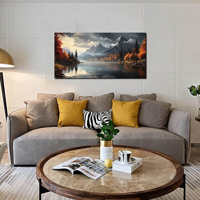 Landscape Wall Art for Living Room Bedroom Home Office Gray Wall Art Mountain Lake Pictures Modern Landscape Large Artwork Framed Canvas Prints 20x40 Inch