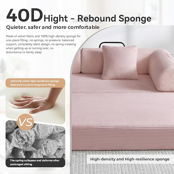 Compression Sofa, Cloud Sectional Sofa,Sofa Bed, Boneless Modular Sectional Sofa with 2 Pillow, Comfy Fluffy Couch with Futon Bed, Perfect for Living Room, Small Space