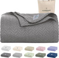 Cloud Scape Linen 100% Cotton Blanket 92x92 Sharkskin - Cozy Herringbone Weave, Fits Up to for Full Size Beds, Breathable Softness, All-Season Warmth, Winter Blanket, for Women