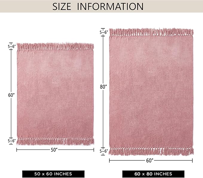 Chenille Throw Blanket for Couch 50"X 60", Soft Cozy Throws with Fringe Tassel for Bed Sofa Chair Cover, Lightweight Knitted Decorative Boho Blankets for Living Room, Mauve