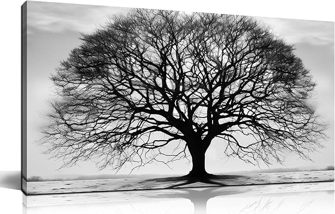 Prepeyssee Tree of Life Wall Art Large Artwork Black and White Wall Art Modern Landscape Nature Canvas Prints Decor for Living Room Bedroom Office Ready to Hang 20"x40"