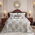 CHIXIN Oversized Queen Bedspread - Luxury Collection - European Damask Paisley Pattern - Classic & Gorgeous Bedding Cover, Lightweight, Ultra Soft, 5 Piece, 100% Microfiber, White/Khaki/Grey