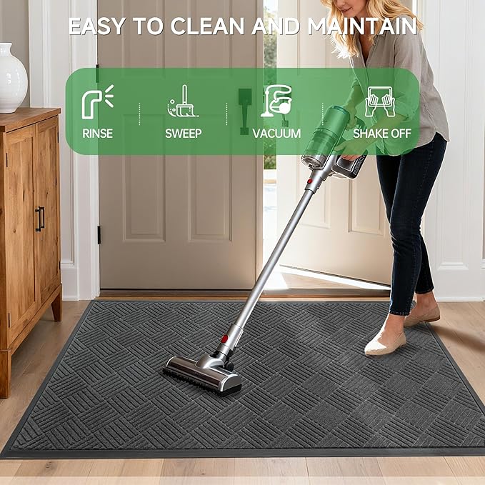 Front Door Mat, Heavy Duty Indoor Outdoor Doormat, 72" x 36" Low Profile Outdoor Mats for Home Entrance, Stain and Fade Resistant Welcome Mat Ideal for High Traffic Area, Diamond Grey