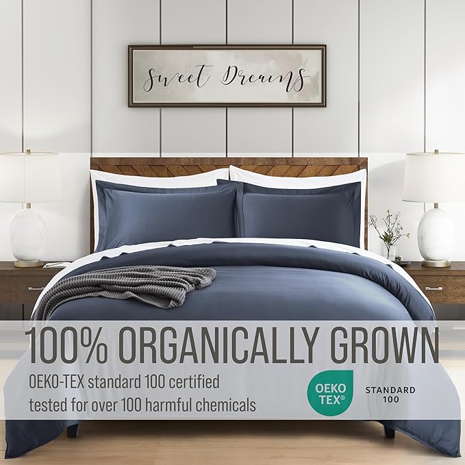 Bella Coterie Luxury Bamboo Viscose California King Size Duvet Cover Set | 100% Organically Grown | Corner Ties | Ultra Soft | Cooling | Two Pillow Shams | 106 x 94 | No Insert [Slate Blue]