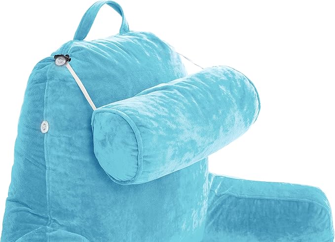 Husband Pillow XXL - Reading Pillow Bed Chair with Arms & Back Support - Carolina Blue - Back Pillow for Sitting Up - Bed Rest Arm Pillow - Comfy Reading Pillow for Adults