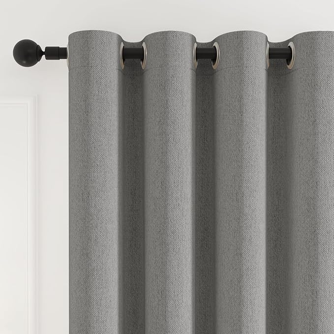 100% Blackout Extra Long Curtains 120 inch Length 2 Panels for Living Room, Linen-Look Textured Room Darkening Thermal Insulated Noise Reduction Drapes for Bedroom (W52xL120, Grey)