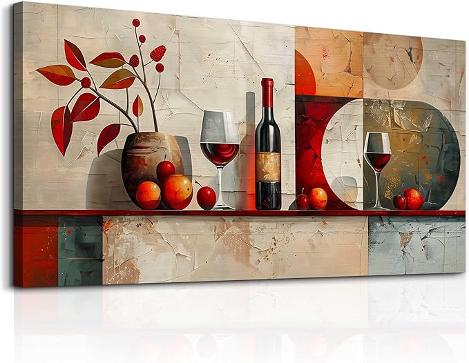 ERQINHUA Large Canvas Wall Art For Kitchen Wall Decor For Living Room Restaurant Pub Decorations Wine Glass Mural Still Life Abstract Pictures Artwork Restaurant Mural Home Decor Painting 30"x60"