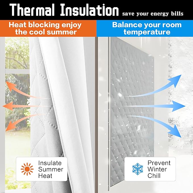Extra Long 100% Blackout Curtains 3-in-1 Heavy Duty Soundproof Curtains Thermal Insulation Drapes Doorway Heat Insulating Curtains for Bedroom Living Room (1 Panel, White, 50" x 120")