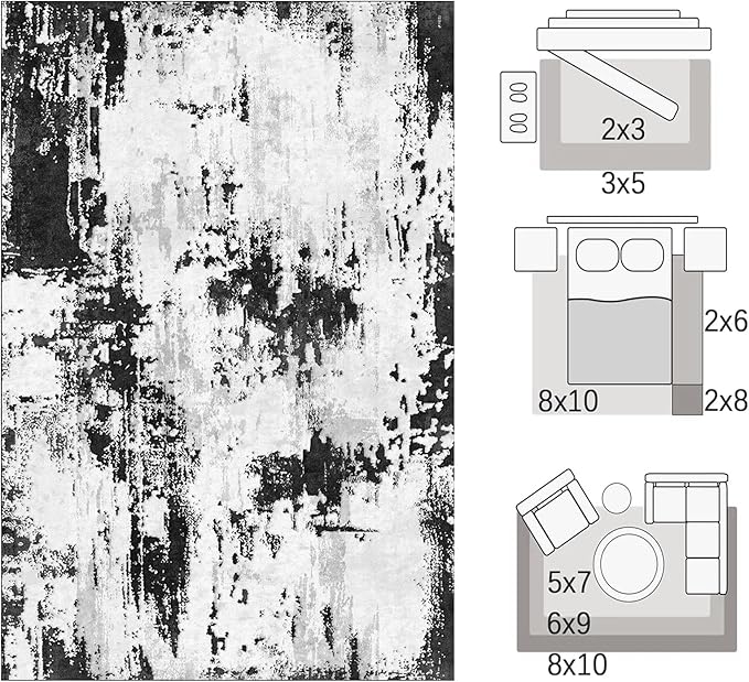 Area Rugs 6x9 Rug for Living Room - Machine Washable Neutral Modern Abstract Soft Rugs for Dining Room Floor Non Sliping Carpets for Bedroom Farmhouse Home Office
