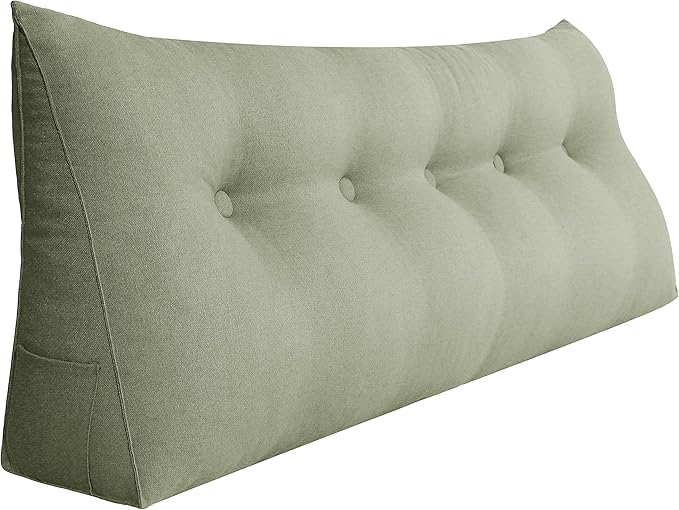 homecozy Wedge Headboard Pillow Dorm Room Reading Pillow Back Support for Sitting Up in Bed Bolster Lumbar Cushion Body Positioning Bedrest Cotton Linen 59in Grass Green Queen