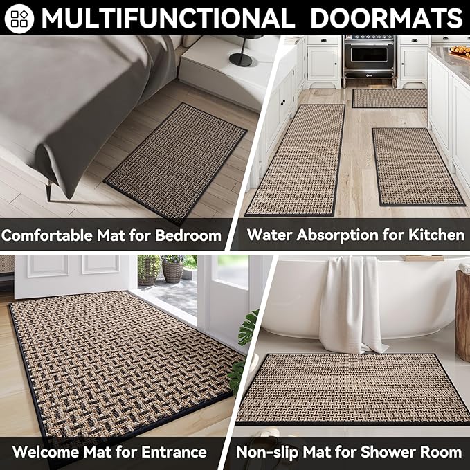 Door Mat 24x72 Dirt Resistant and Absorbent, Non-Slip Rubber Backing Floor Mats, Easy Clean Low-Profile Doormat for Entryway, Front Door, Inside Entrance Black