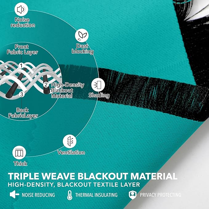 Deconovo Blackout Curtains, Thermal Insulated, W42 x L45 2 Panels, Back Tab, Machine Washable, Room-Darkening Drapes for Bedroom/Living Room Turquoise