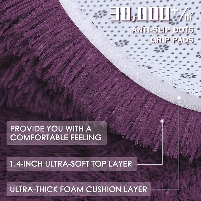 OLANLY 2x3 Machine Washable Small Bedside Rug, Soft Fluffy Shaggy Entryway Throw Rugs for Bedroom, Living Room, Indoor Floor Carpet for Kids Girls and Boys, Home Decor Aesthetic, Dark Purple
