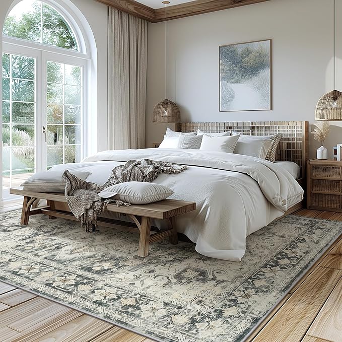 zesthome 8x10 Area Rugs-Washable Rug for Living Room, Non-Slip Backing Rugs, Stain Resistant 8x10 Rug for Bedroom, Ultra-Thin Low Pile Rugs, Vintage Large Home Decor