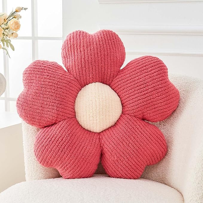 Kcvvcr Flower Throw Pillow, Cute Flower Shaped Pillow Decorative Throw Pillow for Bed Couch, Soft Daisy Pillows Floor Seating Cushion Cushions (14.9 Inch Peach Pink)