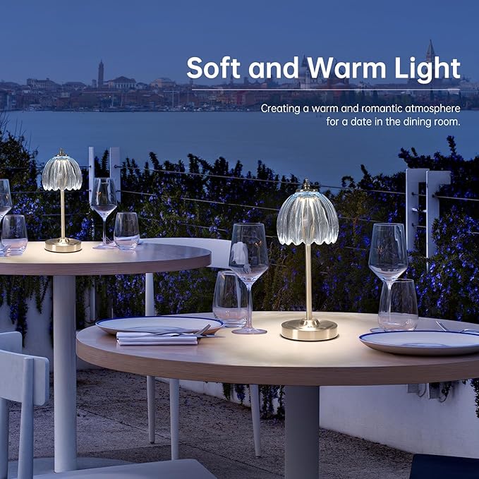Tulip Table Lamp with 5200mAh Battery & Touch Control, Cordless Small Table Lamp with 3 Colors, Dimmable Rechargeable Table Lamps for Living Room, Bedroom, Bedside (Clear Light Blue Tulip)