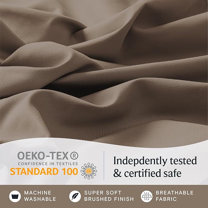 LuxClub 4 PC Queen Sheet Set, Deep Pockets Wrinkle Free Cooling Bed Sheets Hotel Bedding for Women, Men, Includes 1 Fitted Sheet, 1 Flat Sheet and 2 Pillowcases-Soft Dark Khaki