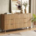 CARPETNAL Fluted 7 Drawer Dresser for Bedroom, 55" Wide Wooden Chest of Drawers with Rounded Corners, Gold Handles, Modern Storage Organizer for Bedroom, Hallway(Walnut)