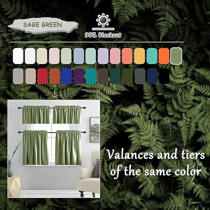 DONREN Patio Blackout Curtain Shades - Home Decoration Thermal Insulated Rod Pocket Blackout Draperies/Drapes for Kitchen (2 Panels, 60 inches x 96 inches, Sage Green)