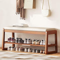 Shoe Bench Storage Rubberwood with Leather Cushion 39.4", Waterproof Easy to Clean 550LBS Organizer Shoe Rack for Entryway, Hallway, Mudroom, Front Door