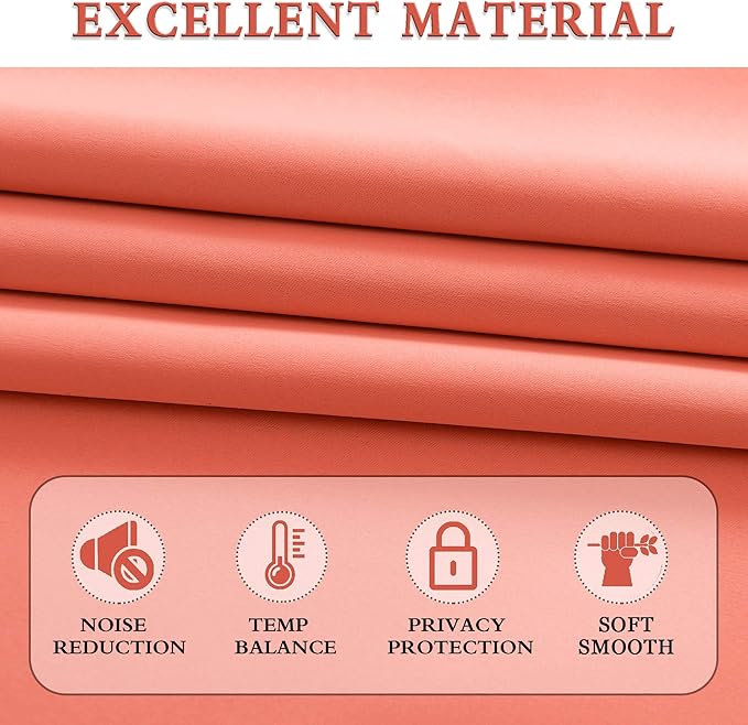 DONREN Living Coral Blackout Curtains Rod Pocket Curtain Panels -Thermal Insulated Curtains for Living Room (52 W x 84 L Inch,2 Panels)
