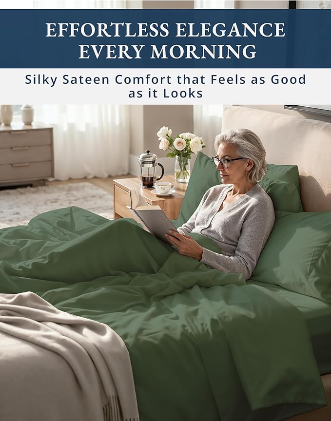 1000 Thread Count 100% Egyptian Cotton King Size Sheets – Silky Sateen Weave, Naturally Cooling & Durable, Ultra-Soft Luxury You Can Feel, Hotel Comfort, 15" Deep Pocket King Sheet Set – Iceberg Green