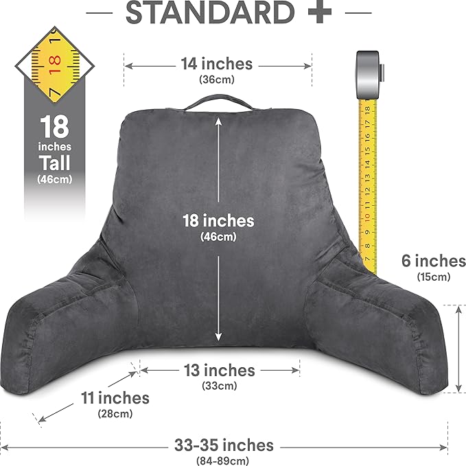Husband Pillow Aspen Iron Grey, Reading Pillow Bed Rest Chair, Two-Sided Reversible Fabric, Large Lounge Cushion Adult Backrest with Arms, Comfy Back Support for Sit Sitting Up, Wash/Removable Cover