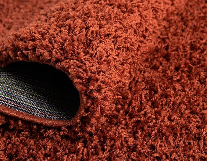 Unique Loom Solid Shag Collection Area Rug (5' 1" x 8' Oval, Terracotta)