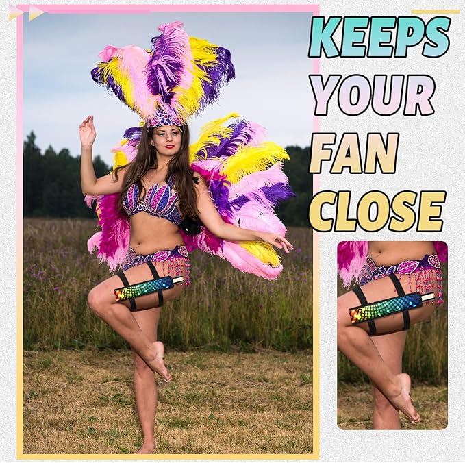 Summer Rave Fan Thigh Holster Rave Fan Holder Folding Hand Pouch Foldable Sleeves with Waist Belt for Thigh Party