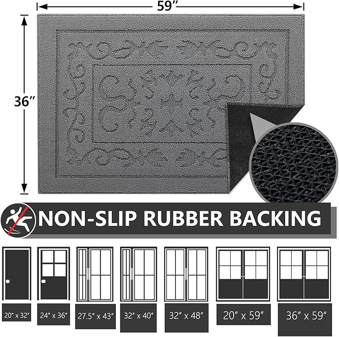 FONEYI Indoor Door Mat 36" x 59", Dirt Trapper Door Mats Non-Slip Entryway Rugs Washable, Absorbent Resist Dirt Welcome Mat, Low Profile Inside Floor Mats for Front Back Door and Entryway, Grey