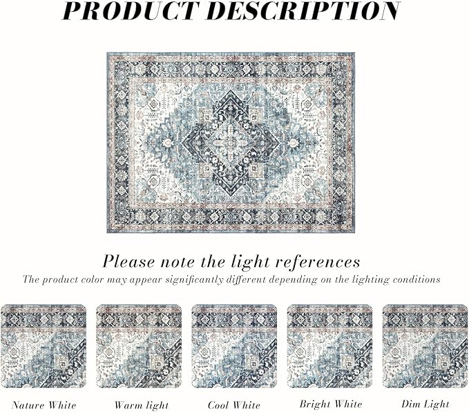 Runner Rug 2×6, Vintage Boho Rug,Ultra-Soft Low Pile, Washable, Non Slip,Stain Resistant Printed Carpet for Hallway Kitchen Living Room Bedrooms Playroom Office, Blue/Navy