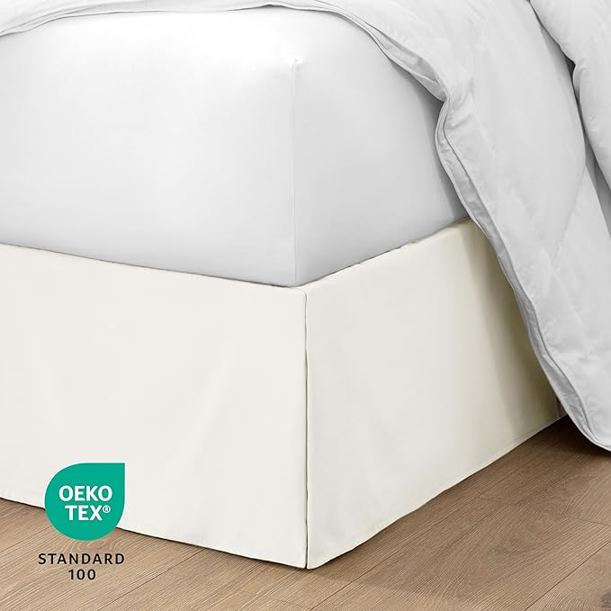 Bare Home Full Bed Skirt - 15-Inch Tailored Drop Easy Fit - Bed Skirt for Beds - Center & Corner Pleats (Full, Cream)