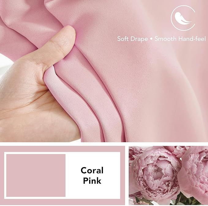 Deconovo Short Blackout Curtains for Small Windows Thermal Insulated Rod Pocket and Back Tab Curtains 42Wx45L Inch Coral Pink 2 Panels