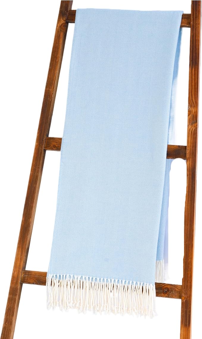 Alashan Cotton Acrylic Adirondack Herringbone Woven Throw - Throw Blanket - Soft Hydrangea