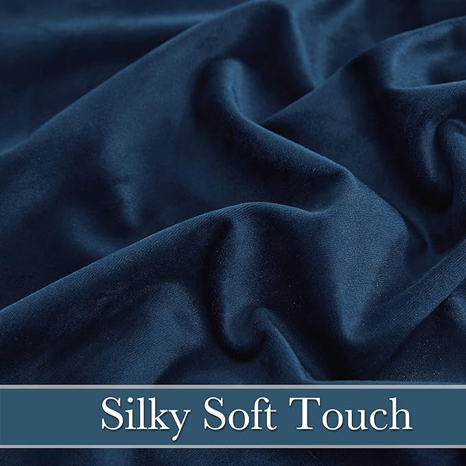 RYB HOME Navy Blue Velvet Curtains 80 inches, Back Tab Soft Fabric Room Darkening Thermal Insulated Luxurious Home Decor Curtains for Living Room Bedroom, W 52" x L 80", 2 Panels Set