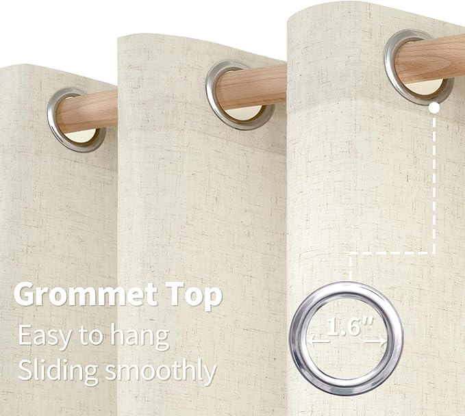 YoungsTex 60 Inch Wide Linen Curtains 84 Inch Length 2 Panels Light Filtering Grommet Living Room Curtains Privacy Rustic Window Drapes for Bedroom Dining Room, 60 X 84 Inch