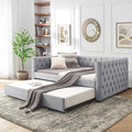 Daybed with Trundle, Modern Upholstered Full Size Day Bed Button-Tufted Sofa Daybed Frame with A Roll-Out Trundle, No Box Spring Needed, Furniture for Bedroom Living Room Guest Room (Light Grey, Full)