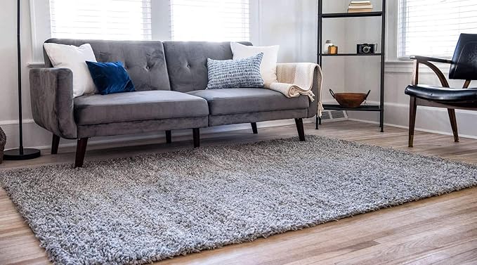 Unique Loom Solid Shag Collection Area Rug (6' 1" x 9' Rectangle, Cloud Gray)