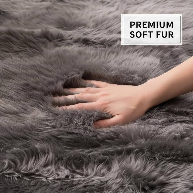 Premium Gray Sheepskin Rug Genuine Fur Bedside Runner 2x6ft - Great for Soothing Feet - Ethically Sourced Sheep Fur Rugs - Sheepskins Wool Runner