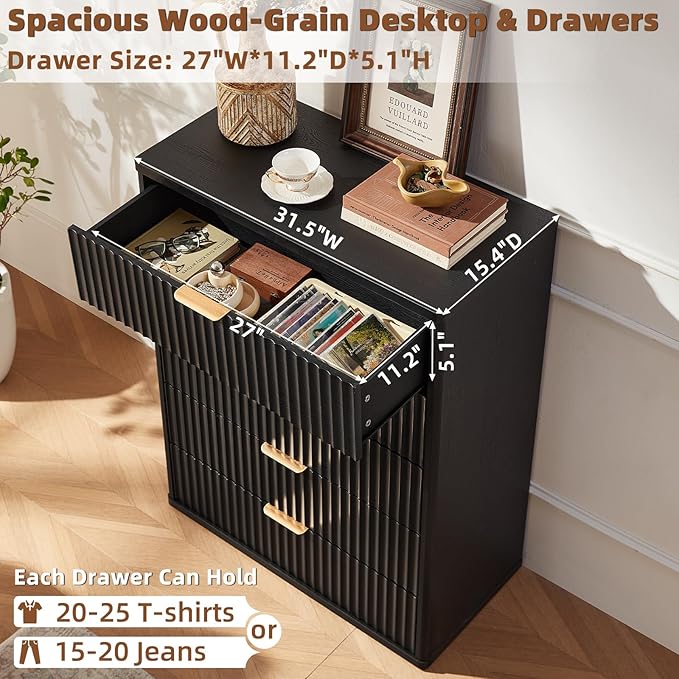 LEYAOYAO Fluted 5 Drawers Dresser Set of 2, 41" Tall Modern Chest of Drawers with Metal Handle, Curved Profile Dresser TV Stand, Wooden Drawer Organizer for Bedroom, Living Room, Hallway, Lightgrey