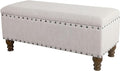 HomePop Large Storage Bench with Nailhead Trim -Gray Woven