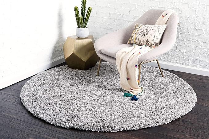 Unique Loom Solid Shag Collection Area Rug (8' Round, Cloud Gray)