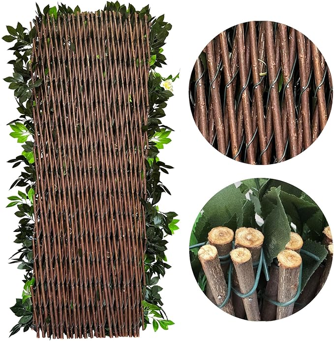 Sumery Expandable Fence Privacy Screen for Balcony Patio Outdoor,Decorative Faux Ivy Fencing Panel,Artificial Hedges (Single Sided Leaves) (1, Branches -Pink Fowers)