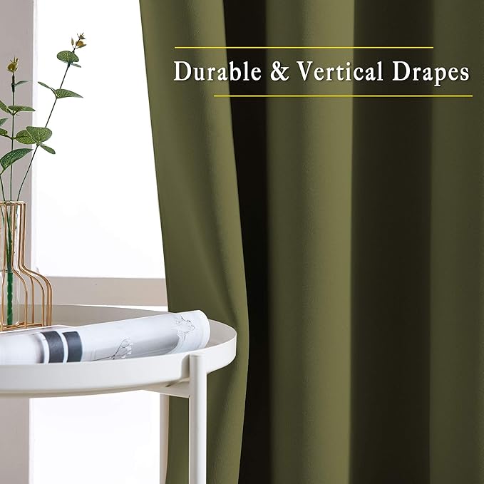NICETOWN 50% Room Darkening Olive Sliding Glass Curtains 2 Panels Set - Window Treatment Thermal Insulated Grommet Light Blocking Sound Reducing Drapes for Bedroom/Living Room, W80 x L84