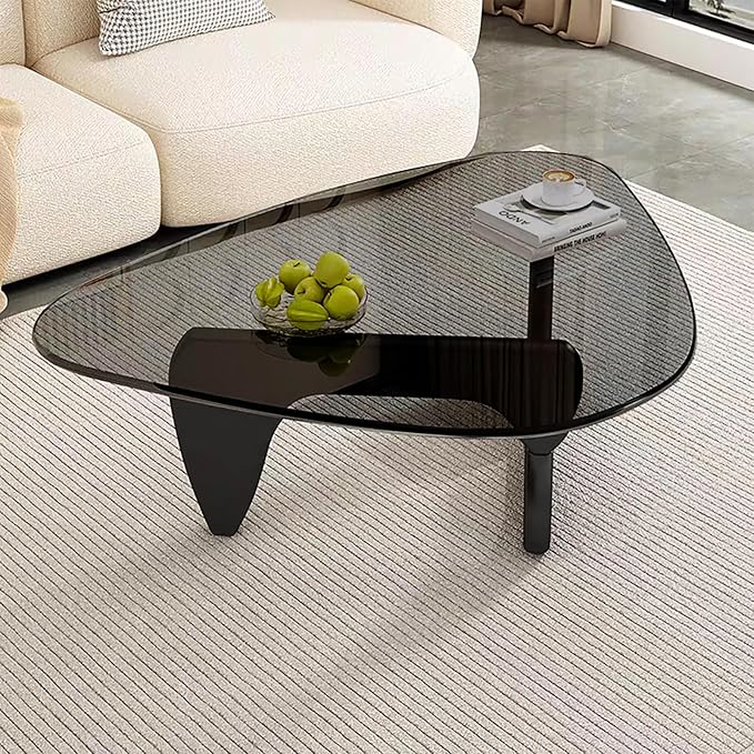 Modern Glass Coffee Table for Living Room, Mid Century Coffee Table, Small Coffee Table, Suitable for Bedroom Living Room Reception Office Tables (Black/Grey, Medium)