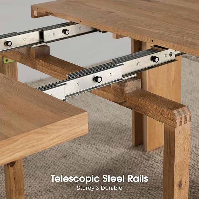 Transformer Table - Solid Wood Extendable Dining Table with Bench and 4 Stackable Chairs, Seats 2-12, Expandable Table, Natural (Table + Bench + 4 Chairs)
